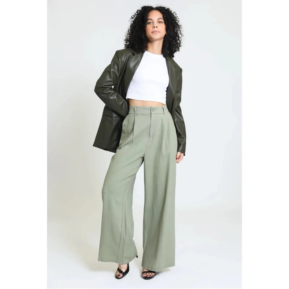 Rewash PLEATED WIDE LEG TROUSER - SAGE LEAF